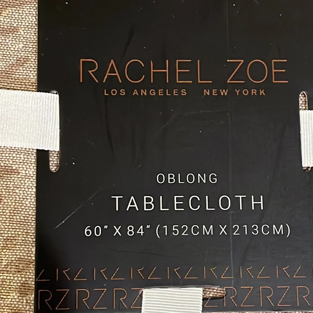Rachael Zoe Oblong Tablecloth 60”x84” new gold snowflakes holidays